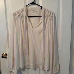 Ann Taylor Loft Size Large Cream Long Sleeve Blouse. Ties at neck Never Worn